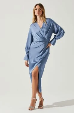 Sadyra Drop Shoulder Wrap Dress -Astr The Label Shop ACDR101865 SLATEBLUE 2
