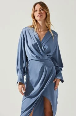 Sadyra Drop Shoulder Wrap Dress -Astr The Label Shop ACDR101865 SLATEBLUE 4