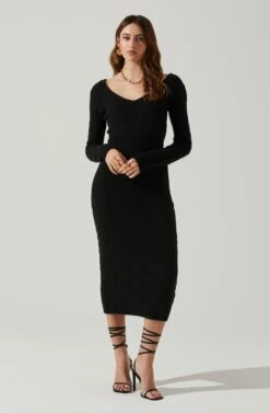 Regina Cutout Midi Sweater Dress -Astr The Label Shop ACDR101888 BLACK 1