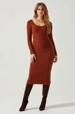 Regina Cutout Midi Sweater Dress -Astr The Label Shop ACDR101888 RUST 1