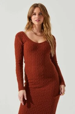 Regina Cutout Midi Sweater Dress -Astr The Label Shop ACDR101888 RUST 3