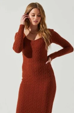 Regina Cutout Midi Sweater Dress -Astr The Label Shop ACDR101888 RUST 4