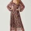 Sylvie Floral Puff Sleeve Midi Dress 1 Sylvie Floral Puff Sleeve Midi Dress -Astr The Label Shop ACDR101889 ORANGEPURPLEFLORAL 1