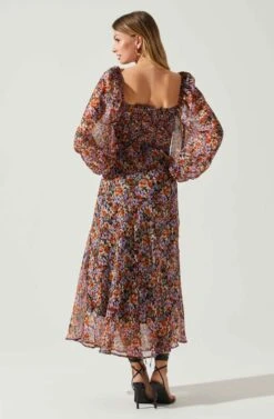 Sylvie Floral Puff Sleeve Midi Dress -Astr The Label Shop ACDR101889 ORANGEPURPLEFLORAL 6