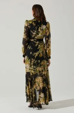 Kamila Long Sleeve Floral Wrap Maxi Dress -Astr The Label Shop ACDR101894 BLACKYELLOWMULTI 6
