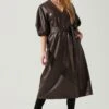 Angie Faux Leather Tie Waist Midi Dress -Astr The Label Shop ACDR101897 DARKBROWN 1