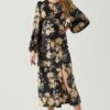 Suzy Floral Satin Front Cutout Midi Dress -Astr The Label Shop ACDR101971 BLACKCREAMFLORAL 2