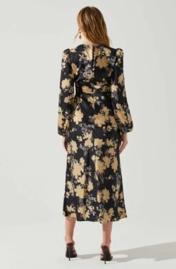 Suzy Floral Satin Front Cutout Midi Dress -Astr The Label Shop ACDR101971 BLACKCREAMFLORAL 5
