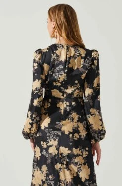 Suzy Floral Satin Front Cutout Midi Dress -Astr The Label Shop ACDR101971 BLACKCREAMFLORAL 6