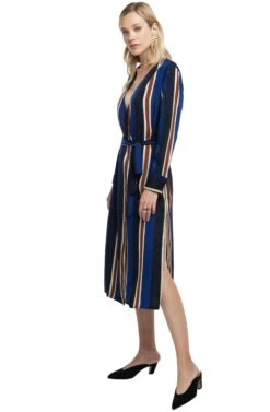 Long Sleeve Front Tie Dress -Astr The Label Shop ACDR95335 BLUE STRIPE 02