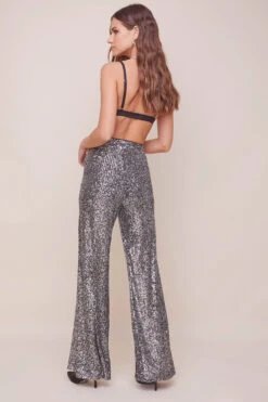 Selma Metallic Wide Leg Pant -Astr The Label Shop ACP7189 SILVER BLACK 3