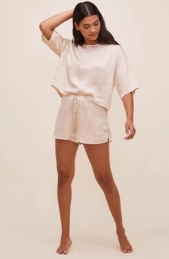 Rosabel Satin Tie Front Shorts 16 Rosabel Satin Tie Front Shorts -Astr The Label Shop ACP7208 CHAMPAGNE 1