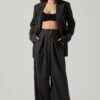 Boyfriend Pleated Criss-Cross Waist Pants -Astr The Label Shop ACP7225WST CHARCOALSTRIPE 1