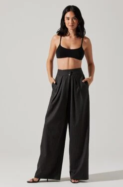 Boyfriend Pleated Criss-Cross Waist Pants -Astr The Label Shop ACP7225WST CHARCOALSTRIPE 4
