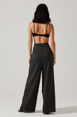 Boyfriend Pleated Criss-Cross Waist Pants -Astr The Label Shop ACP7225WST CHARCOALSTRIPE 6