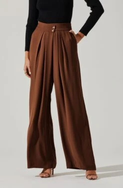 Boyfriend Criss Cross Pleated Wide Leg Pants 37 Boyfriend Criss Cross Pleated Wide Leg Pants -Astr The Label Shop ACP7225 BROWN 2 2