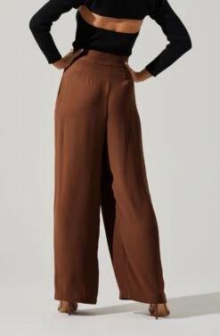 Boyfriend Criss Cross Pleated Wide Leg Pants 38 Boyfriend Criss Cross Pleated Wide Leg Pants -Astr The Label Shop ACP7225 BROWN 3 2