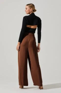 Boyfriend Criss Cross Pleated Wide Leg Pants 39 Boyfriend Criss Cross Pleated Wide Leg Pants -Astr The Label Shop ACP7225 BROWN 4 2