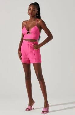 Amiah Seamed High Waist Shorts -Astr The Label Shop ACP7247 PINK 1