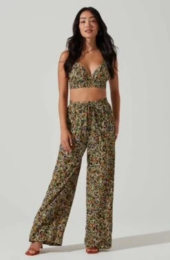 Femi Abstract Print Wide Leg Pants -Astr The Label Shop ACP7252 BLACKGREENMULTI 2