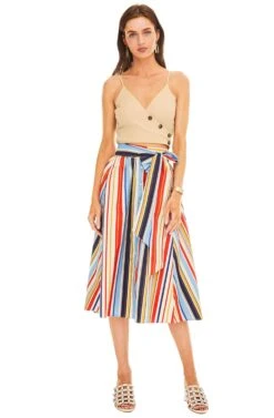 Shayla Midi Skirt -Astr The Label Shop ACS8079 RED BLUE STRIPE 01