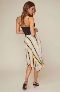 Dallas Striped Asymmetrical Midi Skirt -Astr The Label Shop ACS9021 TAUPE TANGERINE STRIPE 3A