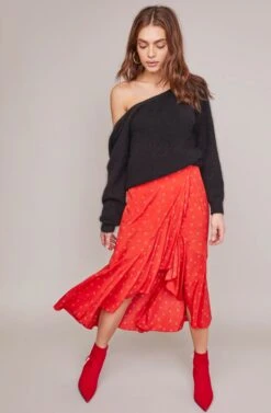 Nova Midi Skirt -Astr The Label Shop ACS9035 RED FLORAL DOT 1A