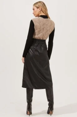 Lorette Tie Waist Faux Leather Midi Skirt -Astr The Label Shop ACS9065 BLACK 5