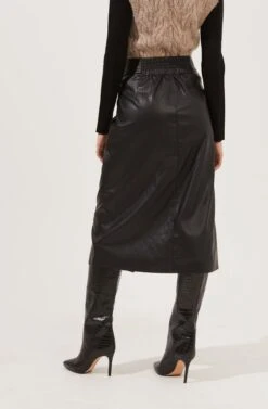 Lorette Tie Waist Faux Leather Midi Skirt -Astr The Label Shop ACS9065 BLACK 6
