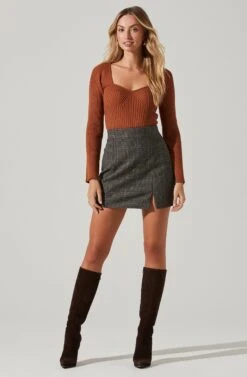 Audrey Plaid Mini Skirt -Astr The Label Shop ACS9074B BLACK TANPLAID 1