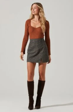 Audrey Plaid Mini Skirt -Astr The Label Shop ACS9074B BLACK TANPLAID 2