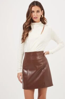 Audrey Faux Leather Mini Skirt 15 Audrey Faux Leather Mini Skirt -Astr The Label Shop ACS9074 BROWN 2