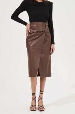 Kari Faux Leather Twist Front Midi Skirt 22 Kari Faux Leather Twist Front Midi Skirt -Astr The Label Shop ACS9076 BROWN 3