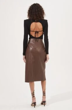 Kari Faux Leather Twist Front Midi Skirt 20 Kari Faux Leather Twist Front Midi Skirt -Astr The Label Shop ACS9076 BROWN 5