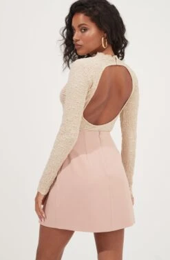 Woodbury Buttoned Side Slit Mini Skirt -Astr The Label Shop ACS9081 BLUSH 3
