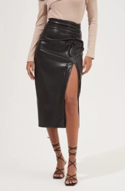 Alondra Ruched Faux Leather Midi Skirt -Astr The Label Shop ACS9082 BLACK 3