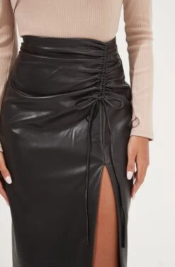 Alondra Ruched Faux Leather Midi Skirt -Astr The Label Shop ACS9082 BLACK 4