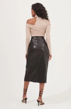 Alondra Ruched Faux Leather Midi Skirt -Astr The Label Shop ACS9082 BLACK 5