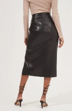 Alondra Ruched Faux Leather Midi Skirt -Astr The Label Shop ACS9082 BLACK 7