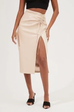 Alondra Ruched Faux Leather Midi Skirt -Astr The Label Shop ACS9082 CREAM 3