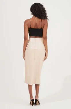 Alondra Ruched Faux Leather Midi Skirt -Astr The Label Shop ACS9082 CREAM 5
