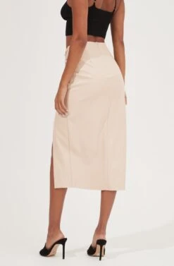 Alondra Ruched Faux Leather Midi Skirt -Astr The Label Shop ACS9082 CREAM 6