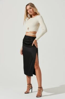 Perry Ruched Side Slit Midi Skirt -Astr The Label Shop ACS9086C BLACK 1