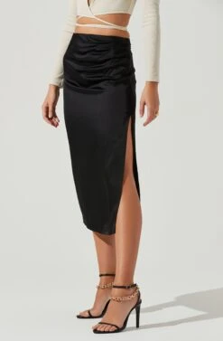 Perry Ruched Side Slit Midi Skirt -Astr The Label Shop ACS9086C BLACK 3