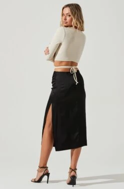 Perry Ruched Side Slit Midi Skirt -Astr The Label Shop ACS9086C BLACK 4