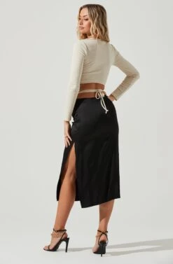 Perry Ruched Side Slit Midi Skirt -Astr The Label Shop ACS9086C BLACK 5