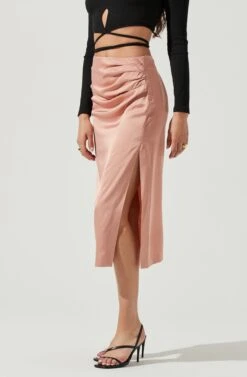 Perry Ruched Side Slit Midi Skirt -Astr The Label Shop ACS9086C BLUSH 2 2