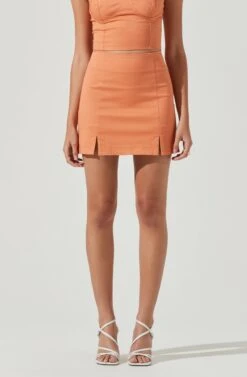 Monet Double Slit Mini Skirt -Astr The Label Shop ACS9093B PAPAYA 4 a2307ae3 031f 4385 a080 c56388c32492