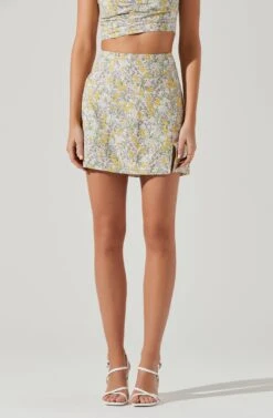 Covina Floral Side Slit Mini Skirt -Astr The Label Shop ACS9096B YELLOWMULTIFLORAL 1150