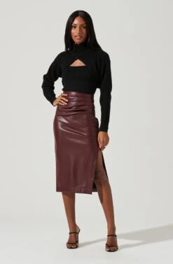 Melody Faux Leather Midi Skirt -Astr The Label Shop ACS9099 WINE 0898